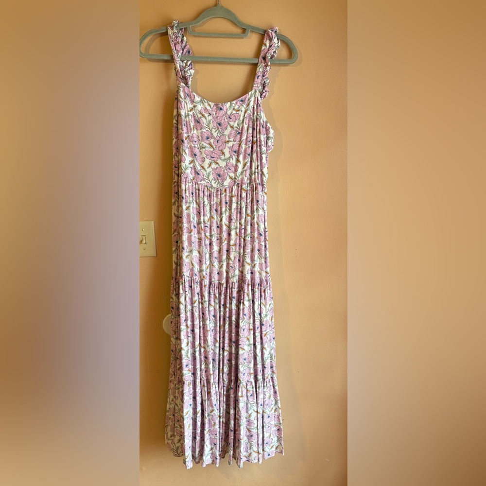 Haute Hippie Pink/Purple Floral Tiered Maxi Dress
